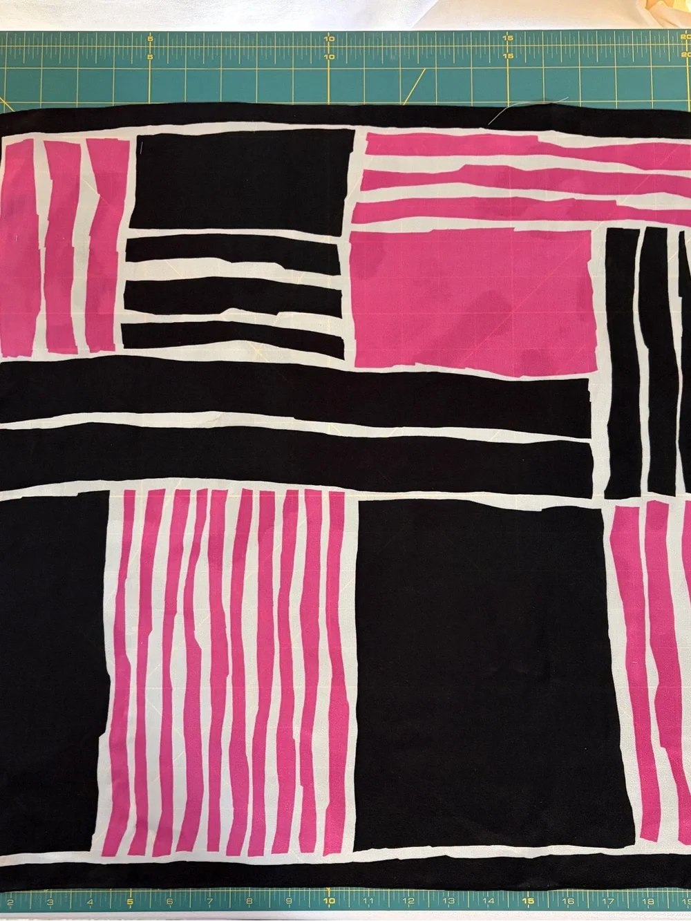 Vintage Anne Klein Pink, Black & White Geometric 100% Silk Scarf